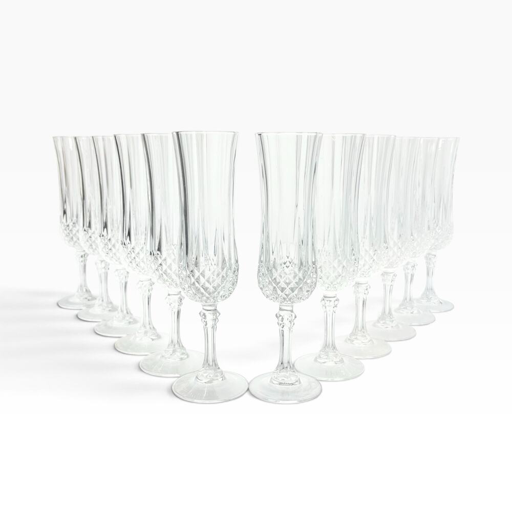 Cristal d’Arques “Longchamp” Set of 12 Crystal Fluted Champagne Glasses 8” 6oz